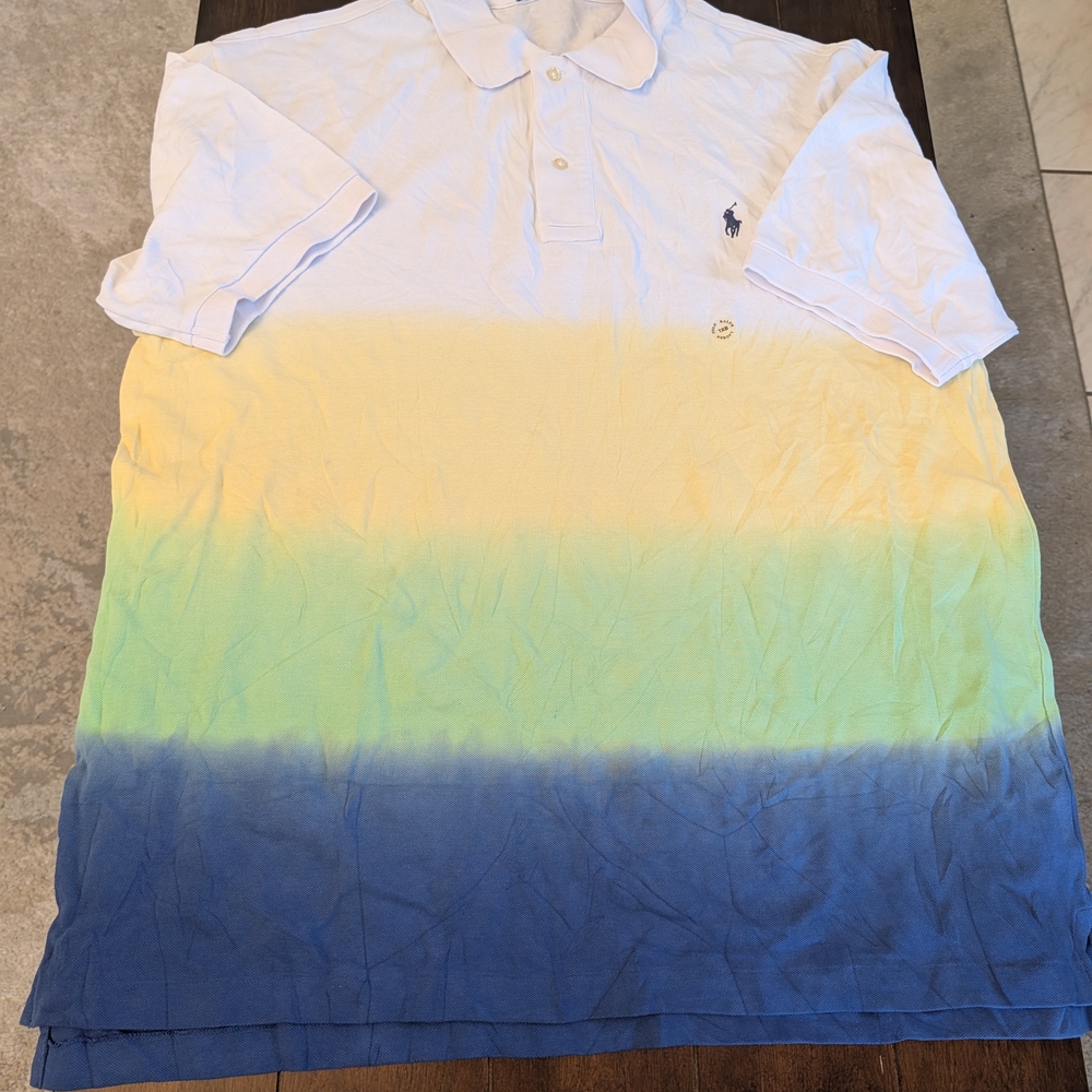 Polo Ralph Lauren Men's Classic Fit Dip Dye Polo White Yellow Green Blue 1XB